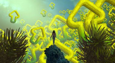 Soyut renkli arka plan, hayal gücü kavramı insan silueti.