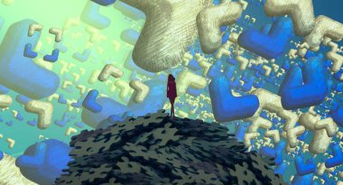 Soyut renkli arka plan, hayal gücü kavramı insan silueti.