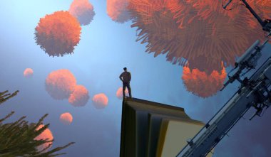 Soyut renkli arka plan, hayal gücü kavramı insan silueti.