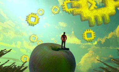 Soyut renkli arka plan, hayal gücü kavramı insan silueti.