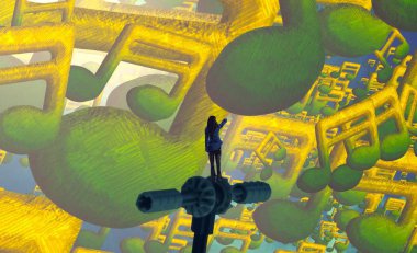 Soyut renkli arka plan, hayal gücü kavramı insan silueti.