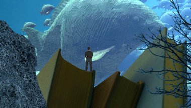 Soyut renkli arka plan, hayal gücü kavramı insan silueti.