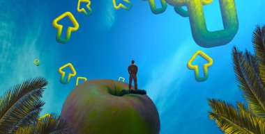 Soyut renkli arka plan, hayal gücü kavramı insan silueti.