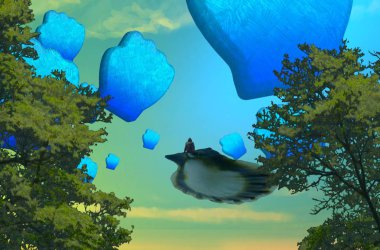 Soyut renkli arka plan, hayal gücü kavramı insan silueti.