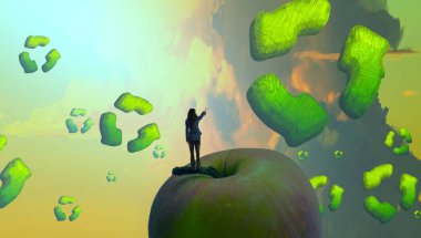 Soyut renkli arka plan, hayal gücü kavramı insan silueti.