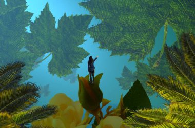 Soyut renkli arka plan, hayal gücü kavramı insan silueti.