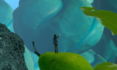 Soyut renkli arka plan, hayal gücü kavramı insan silueti.