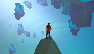 Soyut renkli arka plan, hayal gücü kavramı insan silueti.