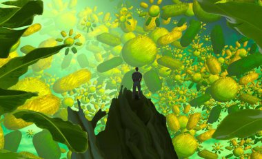 Soyut renkli arka plan, hayal gücü kavramı insan silueti.