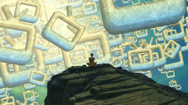 Soyut renkli arka plan, hayal gücü kavramı insan silueti.