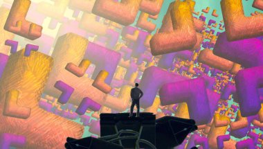 Soyut renkli arka plan, hayal gücü kavramı insan silueti.