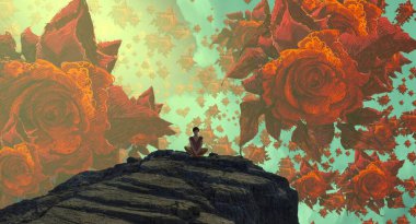 Soyut renkli arka plan, hayal gücü kavramı insan silueti.