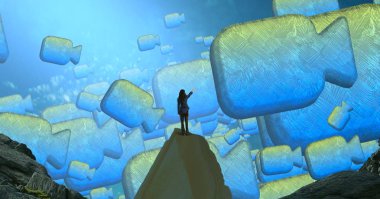 Soyut renkli arka plan, hayal gücü kavramı insan silueti.