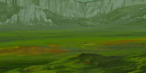 Landscape Mountains Drawing Gouache Acrylic Paints — Stock Photo, Image