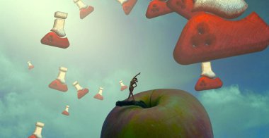 Soyut renkli arka plan, hayal gücü kavramı insan silueti.