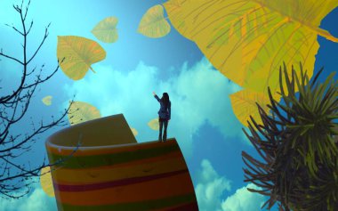 Soyut renkli arka plan, hayal gücü kavramı insan silueti.