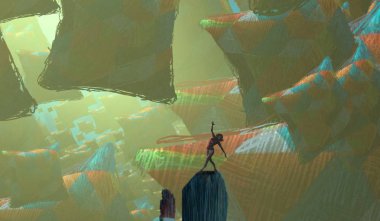 Soyut renkli arka plan, hayal gücü kavramı insan silueti.