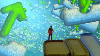 Soyut renkli arka plan, hayal gücü kavramı insan silueti.