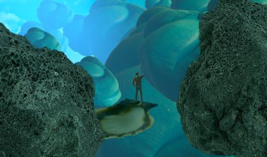 Soyut renkli arka plan, hayal gücü kavramı insan silueti.