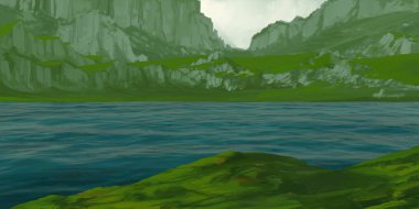 Guaj veya akrilik boyalar ile çizim dağların Manzara