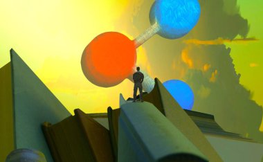 Soyut renkli arka plan, hayal gücü kavramı insan silueti.