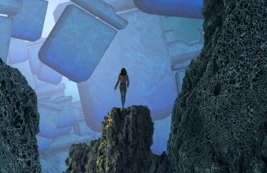 Soyut renkli arka plan, hayal gücü kavramı insan silueti.