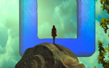 Soyut renkli arka plan, hayal gücü kavramı insan silueti.