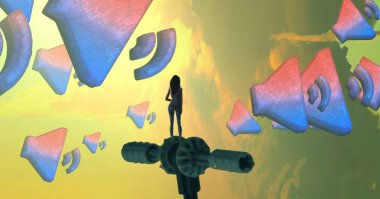 Soyut renkli arka plan, hayal gücü kavramı insan silueti.