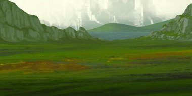 Guaj veya akrilik boyalar ile çizim dağların Manzara