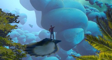 Soyut renkli arka plan, hayal gücü kavramı insan silueti.