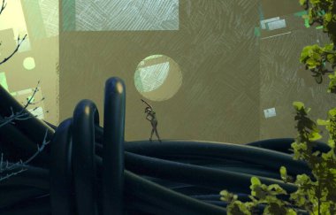 Soyut renkli arka plan, hayal gücü kavramı insan silueti.