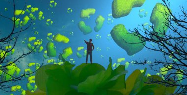 mavi arkaplanda yeşil yapraklar