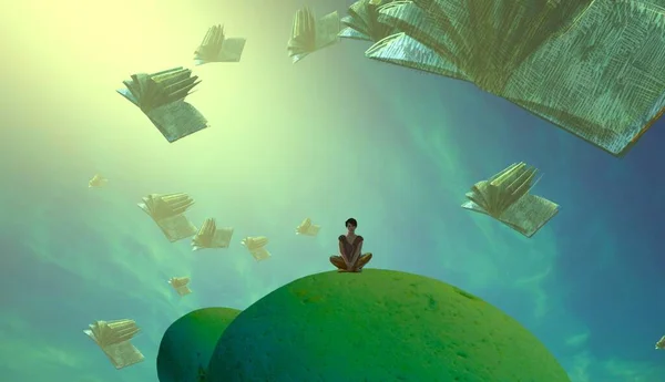 Soyut renkli arka plan, hayal gücü kavramı insan silueti.