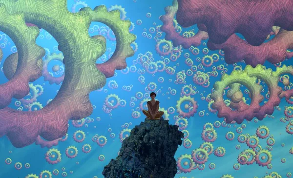 Soyut renkli arka plan, hayal gücü kavramı insan silueti.