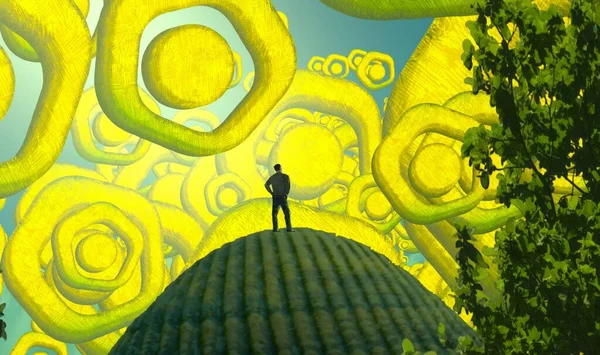 Soyut renkli arka plan, hayal gücü kavramı insan silueti.