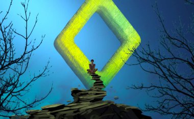 Soyut renkli arka plan, hayal gücü kavramı insan silueti.