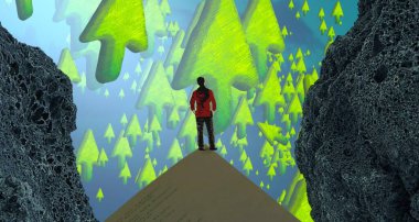 Soyut renkli arka plan, hayal gücü kavramı insan silueti.