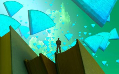 Soyut renkli arka plan, hayal gücü kavramı insan silueti.