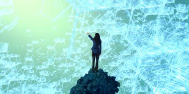 Soyut renkli arka plan, hayal gücü kavramı insan silueti.