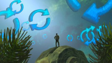 Soyut renkli arka plan, hayal gücü kavramı insan silueti.