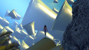 Soyut renkli arka plan, hayal gücü kavramı insan silueti.