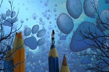 Soyut renkli arka plan, hayal gücü kavramı insan silueti.