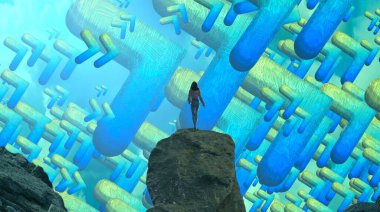 Soyut renkli arka plan, hayal gücü kavramı insan silueti.