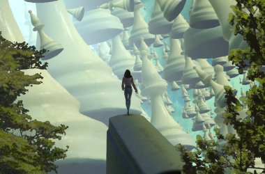 Soyut renkli arka plan, hayal gücü kavramı insan silueti.