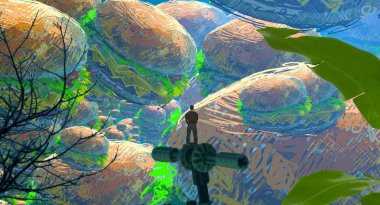 Soyut renkli arka plan, hayal gücü kavramı insan silueti.