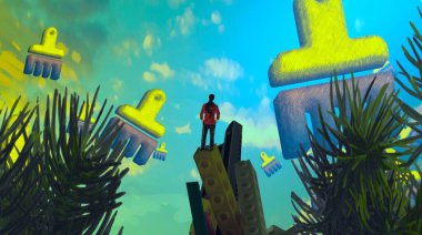 Soyut renkli arka plan, hayal gücü kavramı insan silueti.