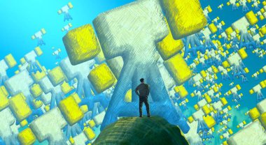 Soyut renkli arka plan, hayal gücü kavramı insan silueti.