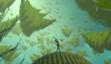 Soyut renkli arka plan, hayal gücü kavramı insan silueti.