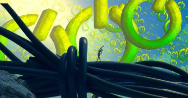 Soyut renkli arka plan, hayal gücü kavramı insan silueti.