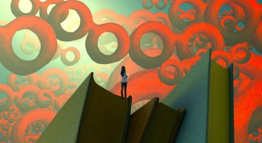 Soyut renkli arka plan, hayal gücü kavramı insan silueti.